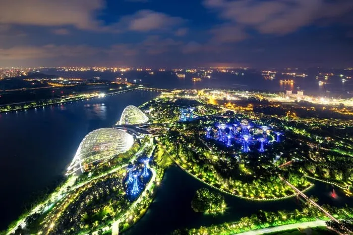 Framed Print : Aerial night view of Singapore Gardens near Marina Bay in Singapore in night Framed Print : Aerial night view of Singapore Gardens near Marina Bay in Singapore in night
