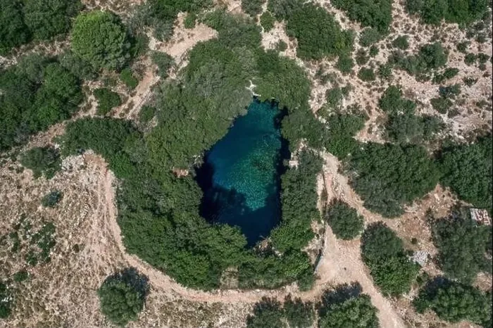 Framed Print : Aerial overhead drone shot of beautiful subterranean Melissani Lake Cave in Kefalonia Island Framed Print : Aerial overhead drone shot of beautiful subterranean Melissani Lake Cave in Kefalonia Island
