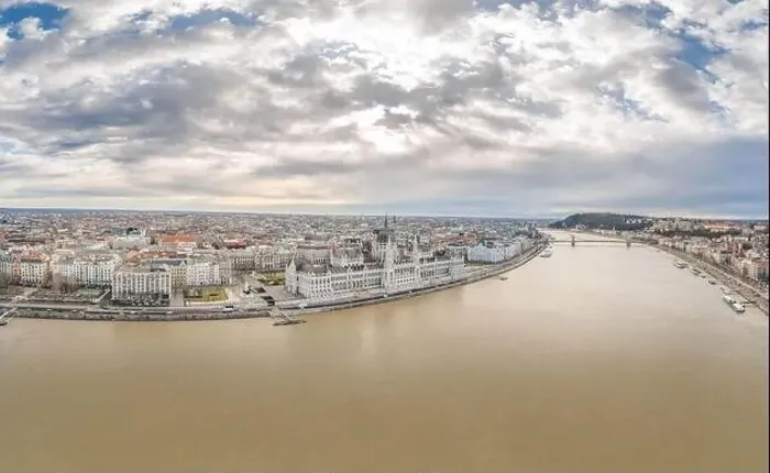 Framed Print : Aerial pano drone shot of Hungarian Parliament by Ddanube in Budapest winter morning Framed Print : Aerial pano drone shot of Hungarian Parliament by Ddanube in Budapest winter morning