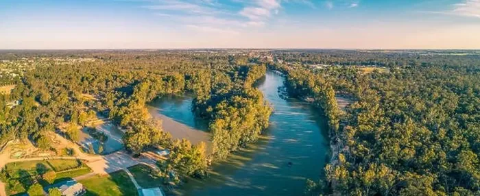 Framed Print : Aerial pano of Murray River near Moama, NSW, Australia Framed Print : Aerial pano of Murray River near Moama, NSW, Australia