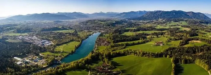 Framed Print : Aerial Panorama Bad Tölz, Isar Valley, Germany Bavarian Alps. Sunrise