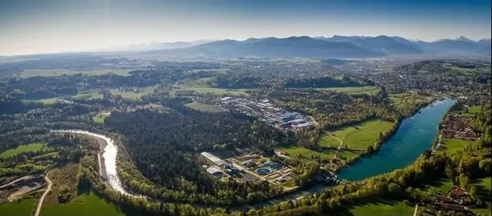 Framed Print : Aerial Panorama Bad Tölz, Isar Valley, Germany Bavarian Alps. Sunrise