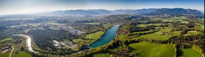 Framed Print : Aerial Panorama Bad Tölz, Isar Valley, Germany Bavarian Alps. Sunrise