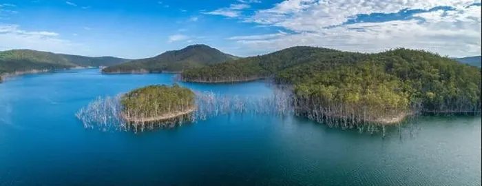 Framed Print : Aerial panorama of bare trees growing in water and mountains at Advancetown Lake in Queensland, Australia Framed Print : Aerial panorama of bare trees growing in water and mountains at Advancetown Lake in Queensland, Australia