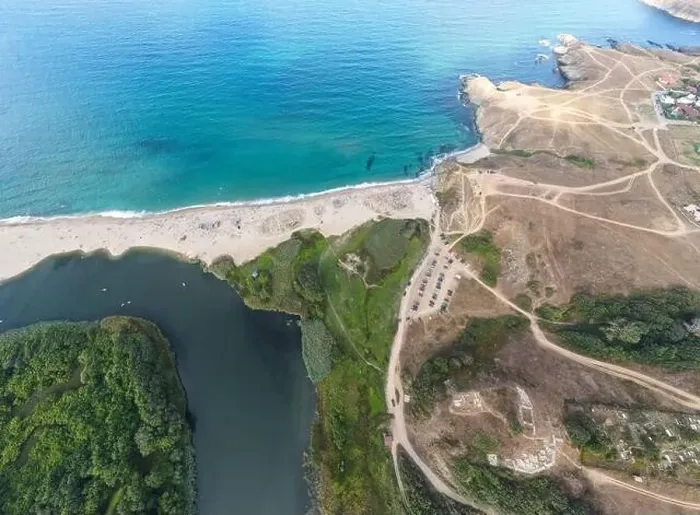 Framed Print : Aerial panorama of beach at the mouth of the Veleka River, Sinemorets village, Burgas Region, Bulgaria Framed Print : Aerial panorama of beach at the mouth of the Veleka River, Sinemorets village, Burgas Region, Bulgaria