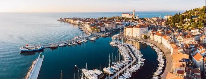 Framed Print : Aerial panorama of beautiful Slovenian city of Piran Framed Print : Aerial panorama of beautiful Slovenian city of Piran