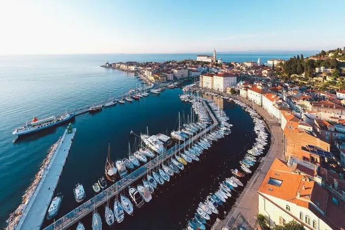Framed Print : Aerial panorama of beautiful Slovenian city of Piran Framed Print : Aerial panorama of beautiful Slovenian city of Piran