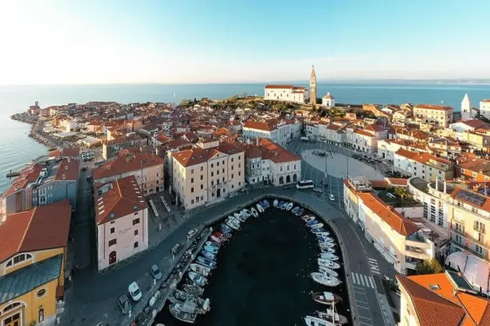 Framed Print : Aerial panorama of beautiful Slovenian city of Piran Framed Print : Aerial panorama of beautiful Slovenian city of Piran