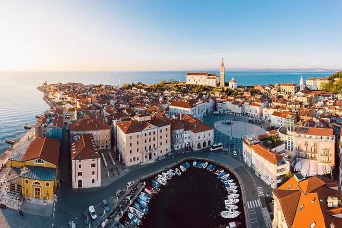 Framed Print : Aerial panorama of beautiful Slovenian city of Piran Framed Print : Aerial panorama of beautiful Slovenian city of Piran