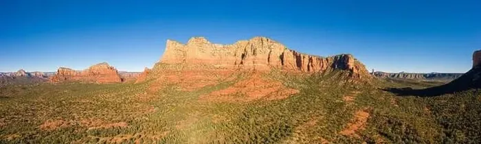 Framed Print : Aerial panorama of Bell Rock and Courthouse Butte in Sedona, Arizona with a bright blue clear sky Framed Print : Aerial panorama of Bell Rock and Courthouse Butte in Sedona, Arizona with a bright blue clear sky