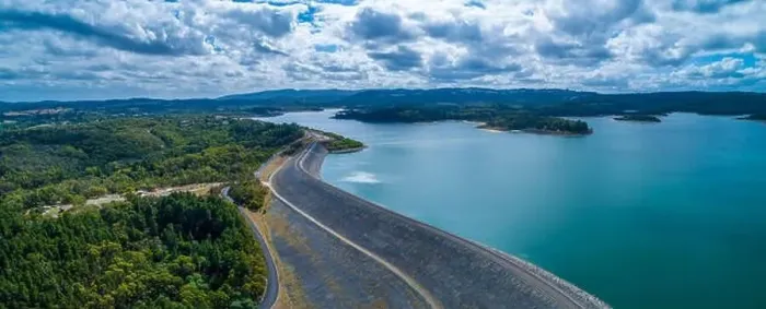 Framed Print : Aerial panorama of Cardinia Reservoir lake and dam wall surrounded by forests in Melbourne, Australia Framed Print : Aerial panorama of Cardinia Reservoir lake and dam wall surrounded by forests in Melbourne, Australia