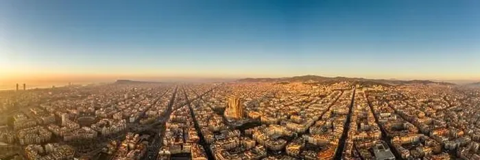 Framed Print : Aerial panorama drone shot of Barcelona city church in construction in sunrise hour in Spain winter Framed Print : Aerial panorama drone shot of Barcelona city church in construction in sunrise hour in Spain winter