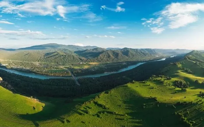 Framed Print : Aerial Panorama drone shot of beauty dawn on the peak, in the mountains in Altay, summertime Framed Print : Aerial Panorama drone shot of beauty dawn on the peak, in the mountains in Altay, summertime