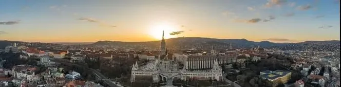 Framed Print : Aerial panorama drone shot of Fisherman's Bastion on Buda Hill in Budapest sunset Framed Print : Aerial panorama drone shot of Fisherman's Bastion on Buda Hill in Budapest sunset