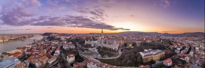 Framed Print : Aerial panorama drone shot of Fisherman's Bastion on Buda Hill in Budapest sunset time Framed Print : Aerial panorama drone shot of Fisherman's Bastion on Buda Hill in Budapest sunset time