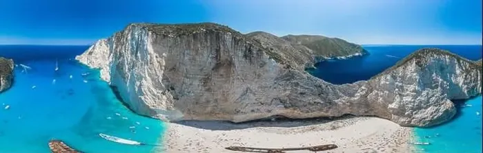 Framed Print : Aerial panorama drone shot of Zakynthos north end with Navagio beach and yachts in Ionian sea Framed Print : Aerial panorama drone shot of Zakynthos north end with Navagio beach and yachts in Ionian sea