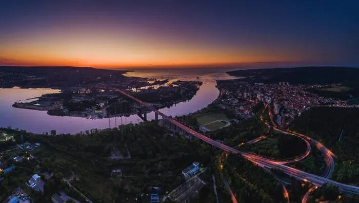 Framed Print : Aerial panorama drone view of Asparuhov bridge and Varna city, Bulgaria Framed Print : Aerial panorama drone view of Asparuhov bridge and Varna city, Bulgaria