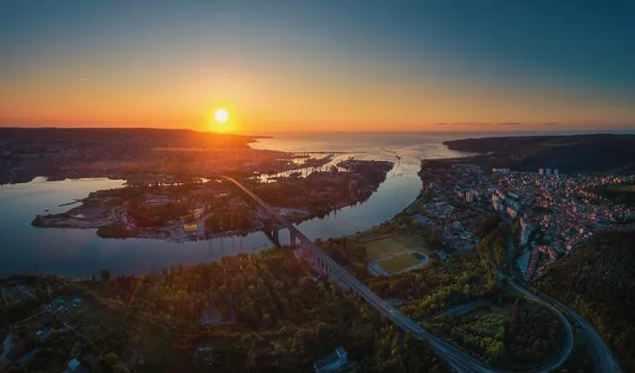 Framed Print : Aerial panorama drone view of Asparuhov bridge and Varna city, Bulgaria Framed Print : Aerial panorama drone view of Asparuhov bridge and Varna city, Bulgaria