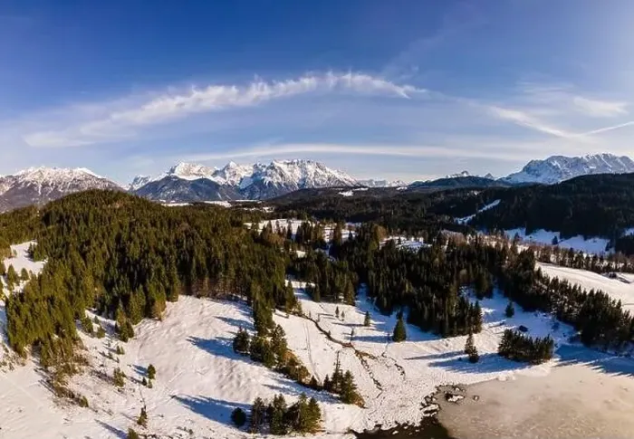 Framed Print : Aerial Panorama of Geroldsee region in Bavaria with mountains and Snow. High quality photo Framed Print : Aerial Panorama of Geroldsee region in Bavaria with mountains and Snow. High quality photo