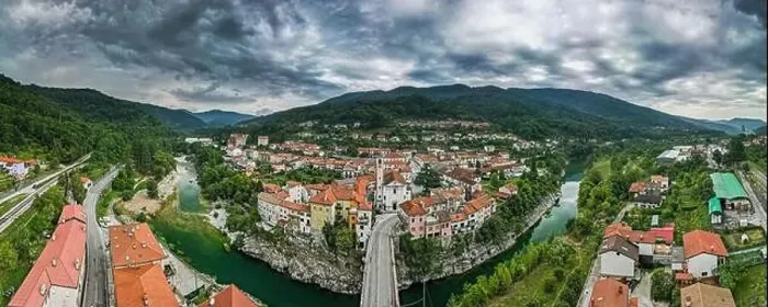 Framed Print : Aerial Panorama of Kanal ob Soci, Picturesque Town in Soca Valley Slovenia Framed Print : Aerial Panorama of Kanal ob Soci, Picturesque Town in Soca Valley Slovenia