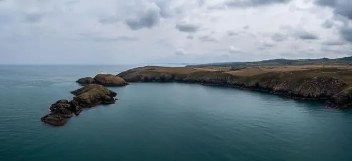 Framed Print : aerial panorama landscape of the Pembrokeshire coast with the historic Strumble Head Lighthouse Framed Print : aerial panorama landscape of the Pembrokeshire coast with the historic Strumble Head Lighthouse
