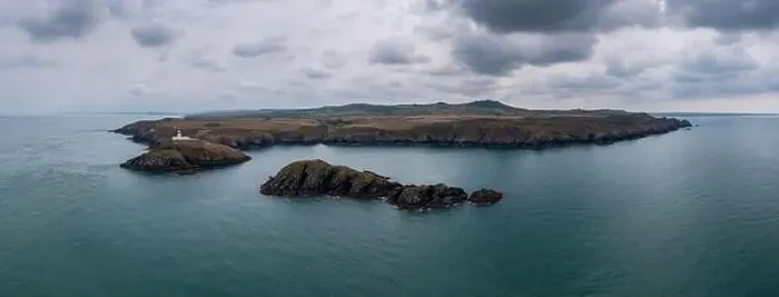 Framed Print : aerial panorama landscape of the Pembrokeshire coast with the historic Strumble Head Lighthouse Framed Print : aerial panorama landscape of the Pembrokeshire coast with the historic Strumble Head Lighthouse
