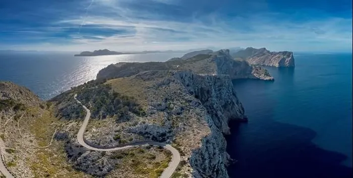 Framed Print : Aerial panorama landscape view of the curving road and rugged Cap de Formentor in northwestern Mallorca Framed Print : Aerial panorama landscape view of the curving road and rugged Cap de Formentor in northwestern Mallorca