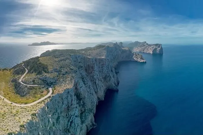 Framed Print : Aerial panorama landscape view of the curving road and rugged Cap de Formentor in northwestern Mallorca Framed Print : Aerial panorama landscape view of the curving road and rugged Cap de Formentor in northwestern Mallorca