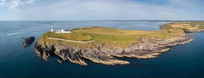 Framed Print : aerial panorama landscape view of the Galley Head Lighthouse in County Cork Framed Print : aerial panorama landscape view of the Galley Head Lighthouse in County Cork