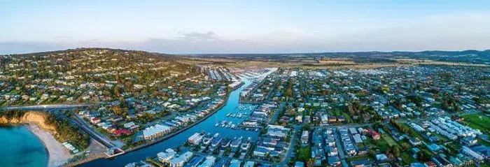 Framed Print : Aerial panorama of luxury coastal suburb on Mornington Peninsula. Safety Beach, Melbourne, Australia Framed Print : Aerial panorama of luxury coastal suburb on Mornington Peninsula. Safety Beach, Melbourne, Australia