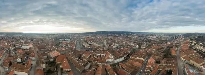 Framed Print : Aerial panorama of medieval Sopron with fire tower Framed Print : Aerial panorama of medieval Sopron with fire tower