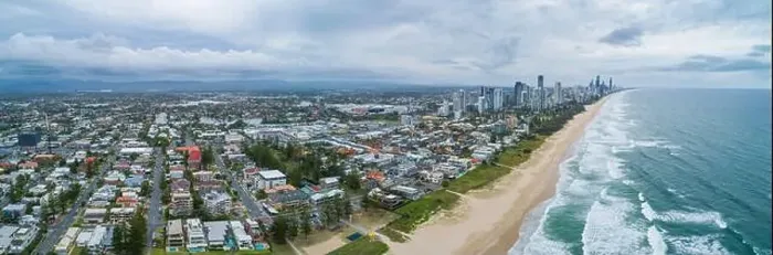 Framed Print : Aerial panorama of Mermaid Beach suburb and Gold Coast city skyline, Queensland, Australia Framed Print : Aerial panorama of Mermaid Beach suburb and Gold Coast city skyline, Queensland, Australia