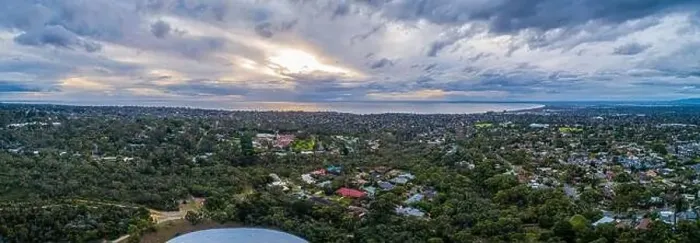 Framed Print : Aerial panorama of Mornington Peninsula ona cloudy day at sunset. Suburban area with trees and Port Phillip Bay Framed Print : Aerial panorama of Mornington Peninsula ona cloudy day at sunset. Suburban area with trees and Port Phillip Bay