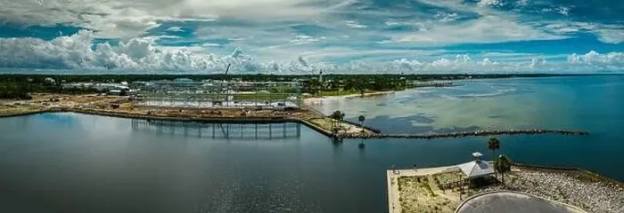 Framed Print : Aerial panorama of new marina being built Port St. Joe Florida Framed Print : Aerial panorama of new marina being built Port St. Joe Florida