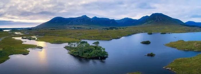 Framed Print : Aerial panorama of the Pine Trees Island in the Derryclare Lake, Galway county, Ireland Framed Print : Aerial panorama of the Pine Trees Island in the Derryclare Lake, Galway county, Ireland