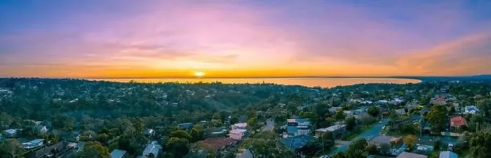 Framed Print : Aerial panorama of Port Phillip Bay and Frankston suburb at sunset in Melbourne, Australia Framed Print : Aerial panorama of Port Phillip Bay and Frankston suburb at sunset in Melbourne, Australia
