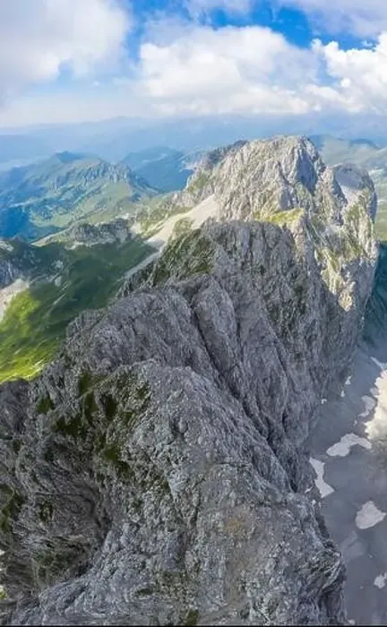 Framed Print : Aerial panorama of the Presolana mountain from above in summer