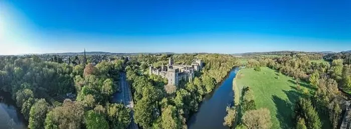 Framed Print : An aerial panorama reveals the majestic Lismore Castle in County Waterford, Ireland, set against a flawless spring sky Framed Print : An aerial panorama reveals the majestic Lismore Castle in County Waterford, Ireland, set against a flawless spring sky