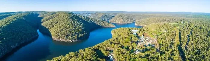 Framed Print : Aerial panorama of scenic Lake Nepean and forested hills. Bargo, New South Wales, Australia Framed Print : Aerial panorama of scenic Lake Nepean and forested hills. Bargo, New South Wales, Australia