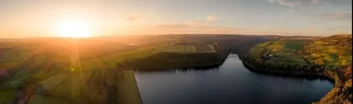 Framed Print : Aerial Panorama shot of the Peak District National Park, English Countryside during a beautiful winter sunset Framed Print : Aerial Panorama shot of the Peak District National Park, English Countryside during a beautiful winter sunset