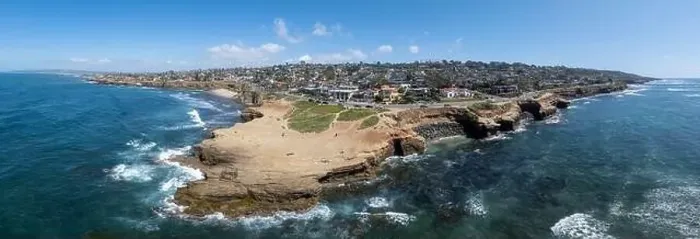 Framed Print : Aerial panorama of Sunset Beach in San Diego with ragged California ocean coastline Framed Print : Aerial panorama of Sunset Beach in San Diego with ragged California ocean coastline