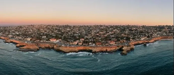 Framed Print : Aerial Panorama of Sunset Cliffs in San Diego, California Framed Print : Aerial Panorama of Sunset Cliffs in San Diego, California