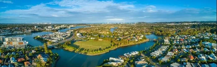 Framed Print : Aerial panorama of Varsity Lakes suburb, Reedy Creek and Lake Orr at sunset. Gold Coast, Queensland, Australia Framed Print : Aerial panorama of Varsity Lakes suburb, Reedy Creek and Lake Orr at sunset. Gold Coast, Queensland, Australia