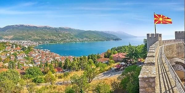 Aerial panorama viev from Ohrid Castle, Macedonia