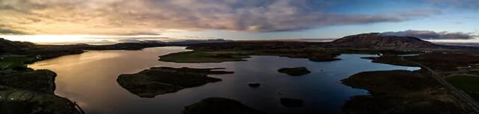Framed Print : aerial panorama view of a lake in Iceland, drone Framed Print : aerial panorama view of a lake in Iceland, drone