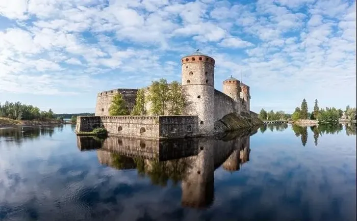 Framed Print : Aerial panorama view of Olavinlinna Castle in summer in Finland Framed Print : Aerial panorama view of Olavinlinna Castle in summer in Finland