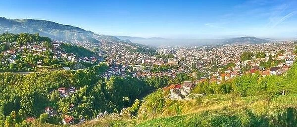Aerial panorama view of Sarajevo, capital city of Bosnia Herzegovina