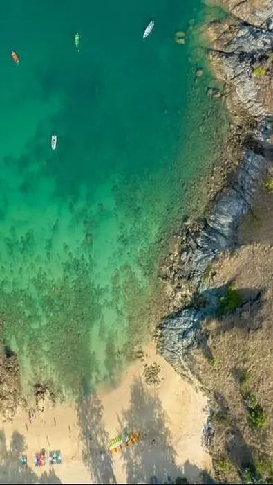 Framed Print : aerial panorama view above turquoise sea around Nui beach small beach surrounded by tourist attractions Framed Print : aerial panorama view above turquoise sea around Nui beach small beach surrounded by tourist attractions