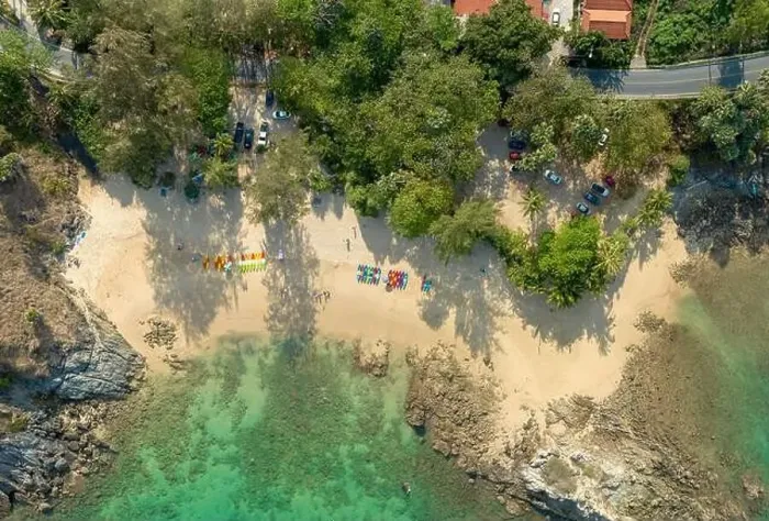 Framed Print : aerial panorama view above turquoise sea around Nui beach small beach surrounded by tourist attractions Framed Print : aerial panorama view above turquoise sea around Nui beach small beach surrounded by tourist attractions