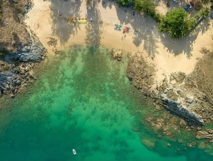 Framed Print : aerial panorama view above turquoise sea around Nui beach small beach surrounded by tourist attractions Framed Print : aerial panorama view above turquoise sea around Nui beach small beach surrounded by tourist attractions